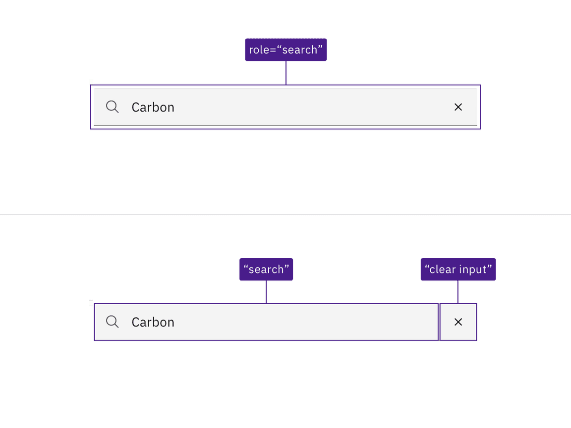 role and input named "search", and button named 'clear search input'