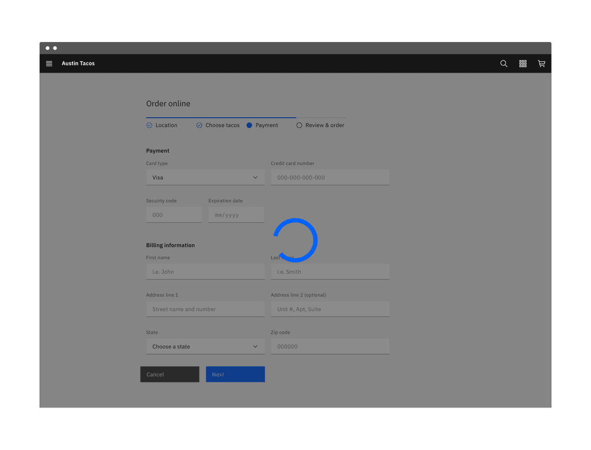Example of a progress indicator in an application Example of a progress indicator in an application